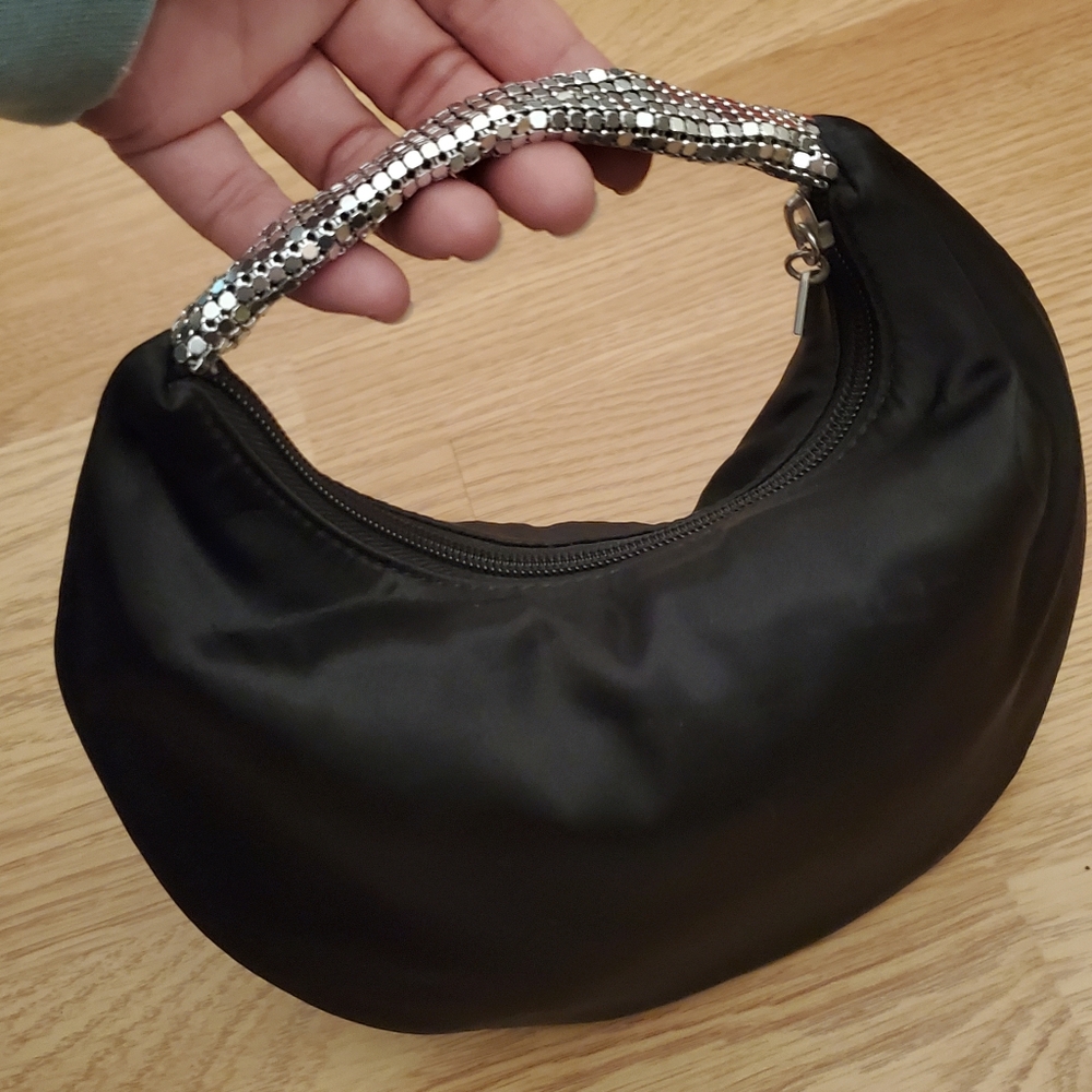 Black Evening Mini Purse with Silver Mesh Handle